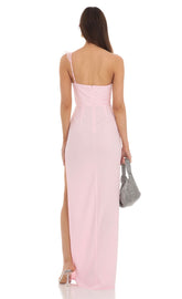 Corset Cross One Shoulder Dress in Pink